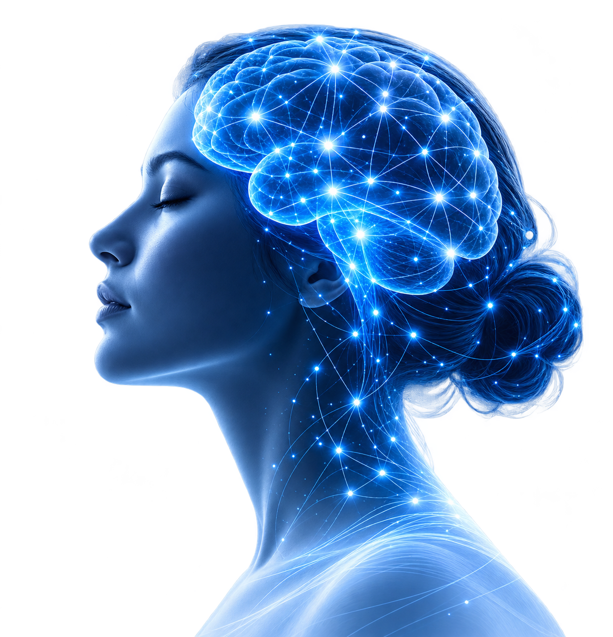 Profile with an illuminated digital brain